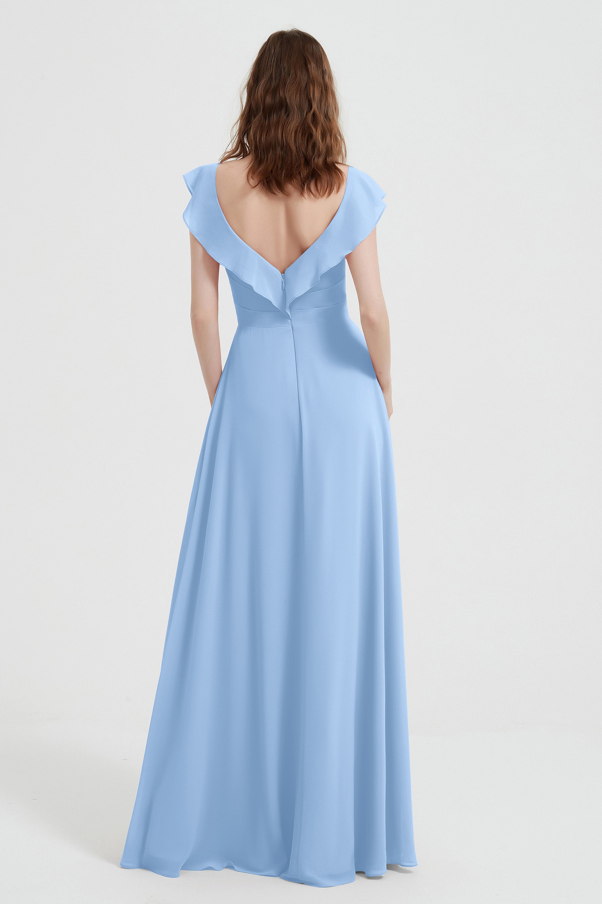 flattering bridesmaid dress v neckline flutter sleeves formal evening party dresses gowns