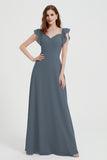 flattering bridesmaid dress v neckline flutter sleeves formal evening party dresses gowns
