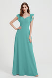 flattering bridesmaid dress v neckline flutter sleeves formal evening party dresses gowns