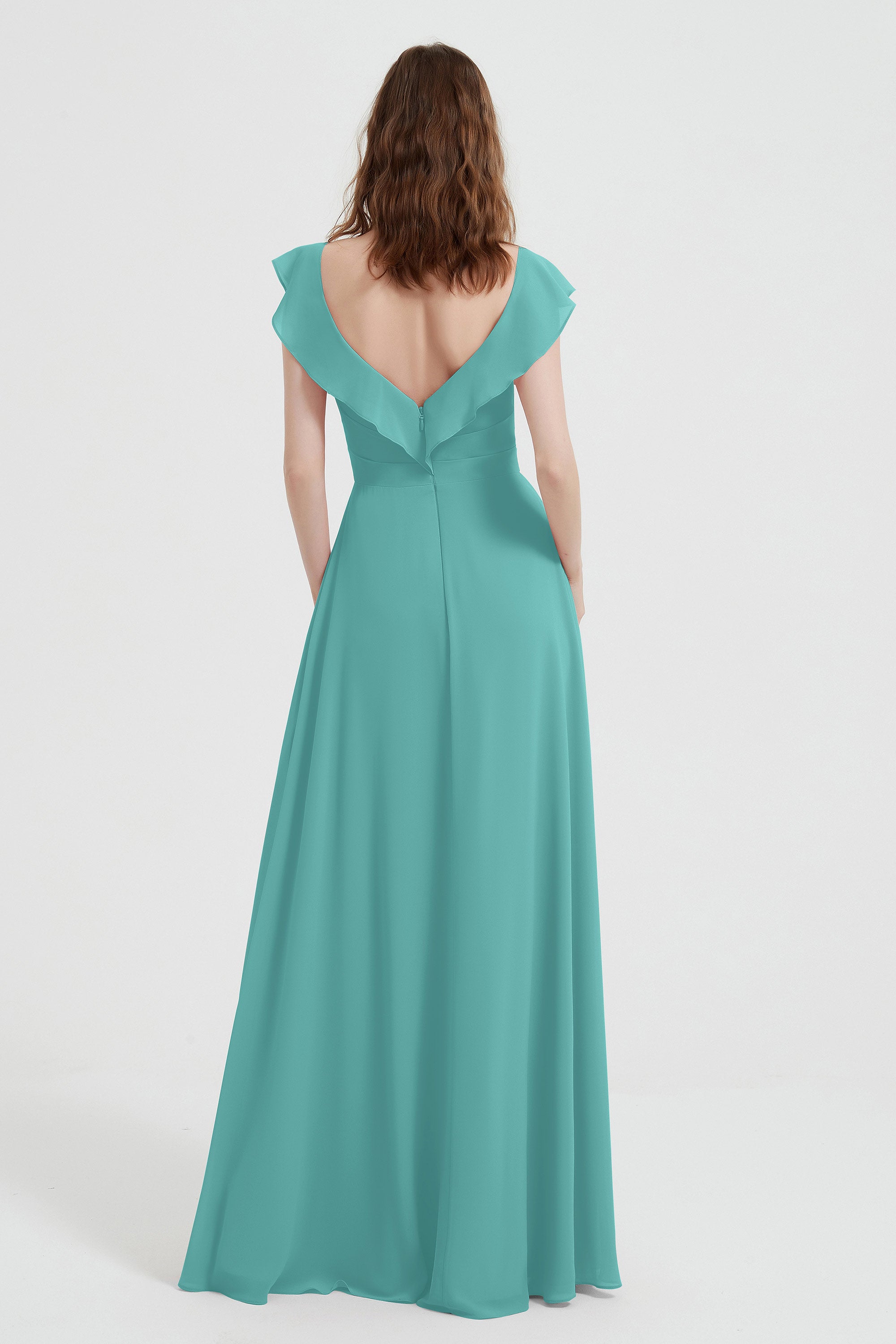 flattering bridesmaid dress v neckline flutter sleeves formal evening party dresses gowns