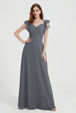 flattering bridesmaid dress v neckline flutter sleeves formal evening party dresses gowns