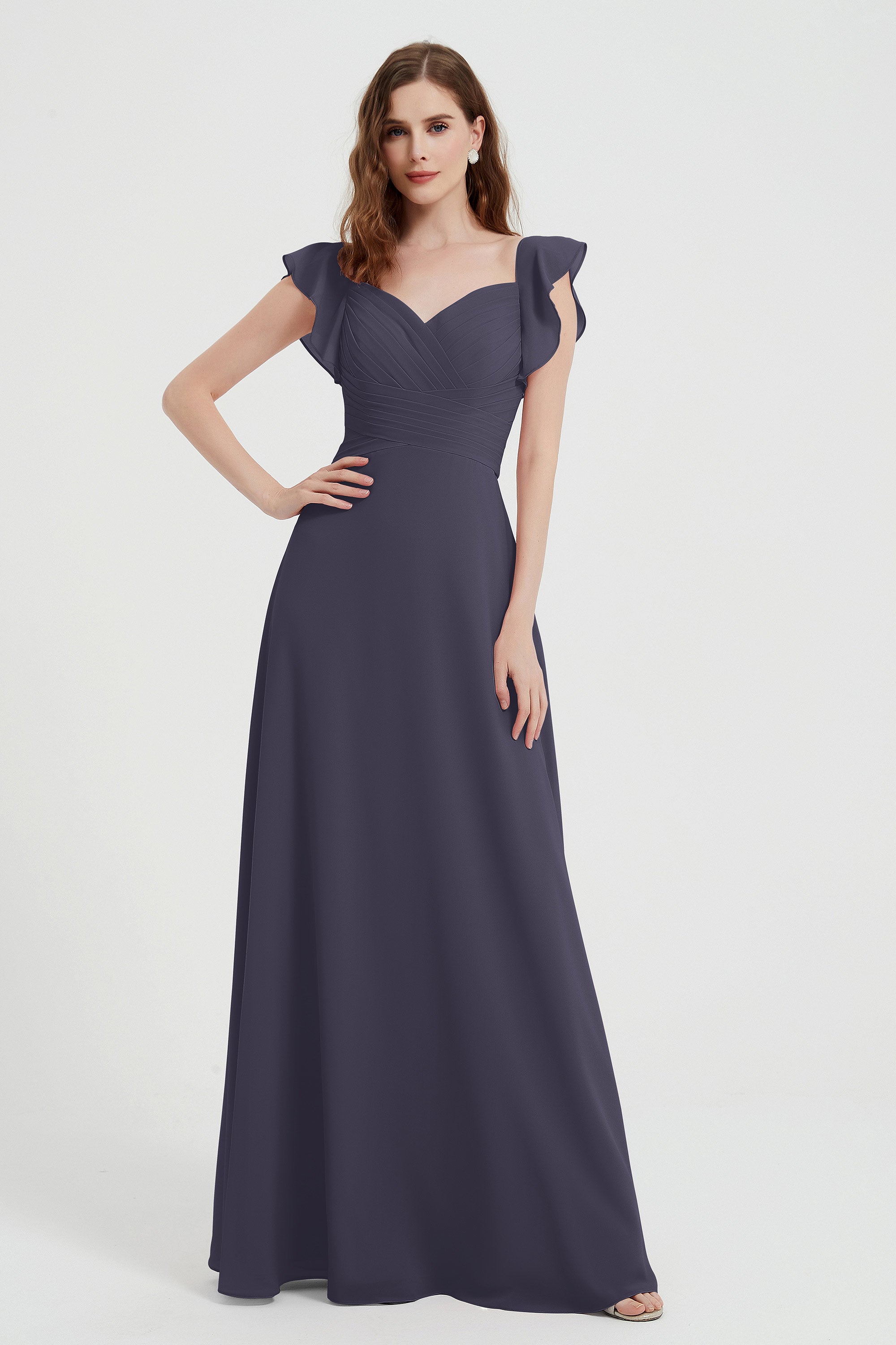 flattering bridesmaid dress v neckline flutter sleeves formal evening party dresses gowns