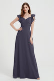 flattering bridesmaid dress v neckline flutter sleeves formal evening party dresses gowns