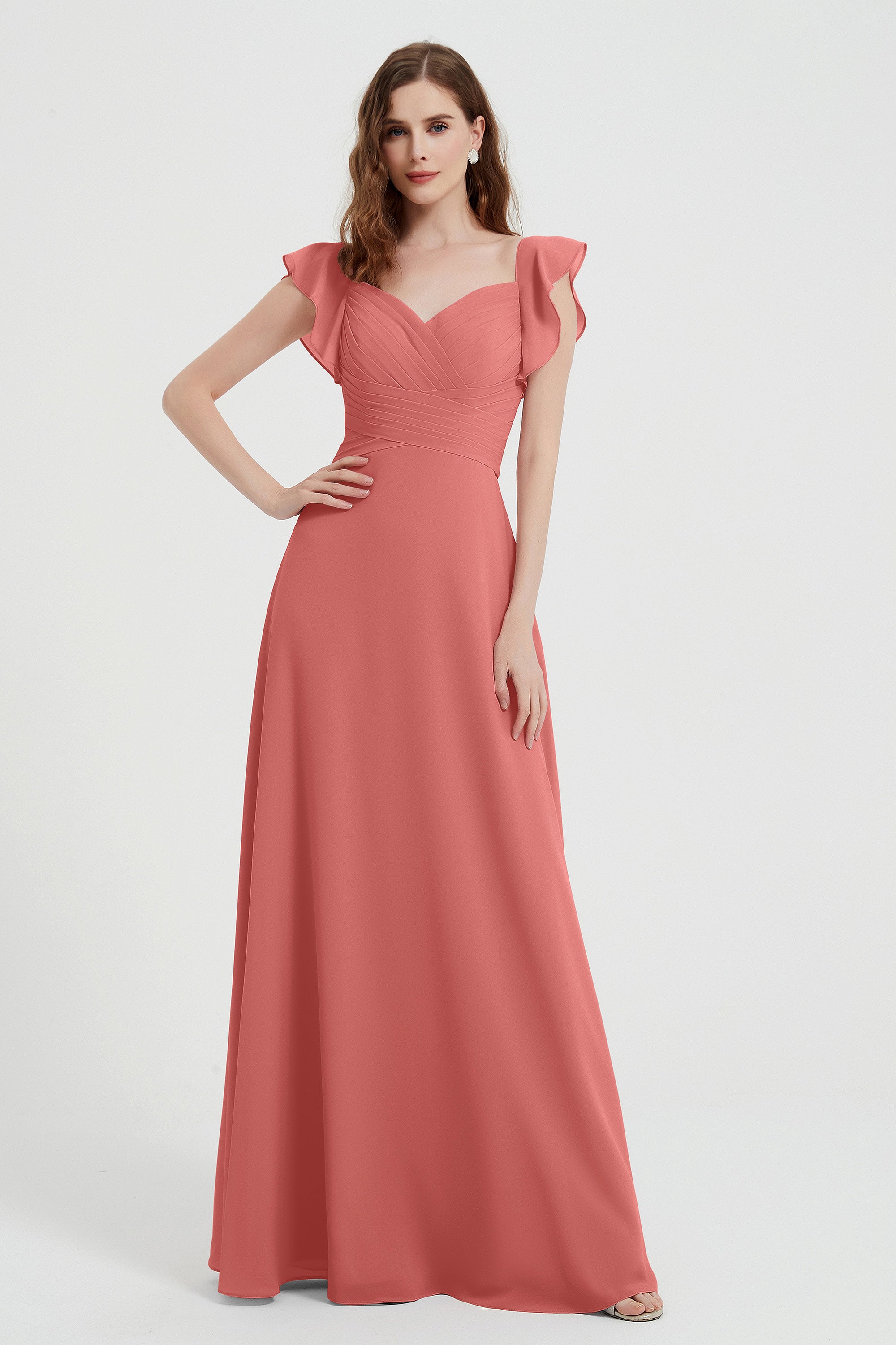 flattering bridesmaid dress v neckline flutter sleeves formal evening party dresses gowns