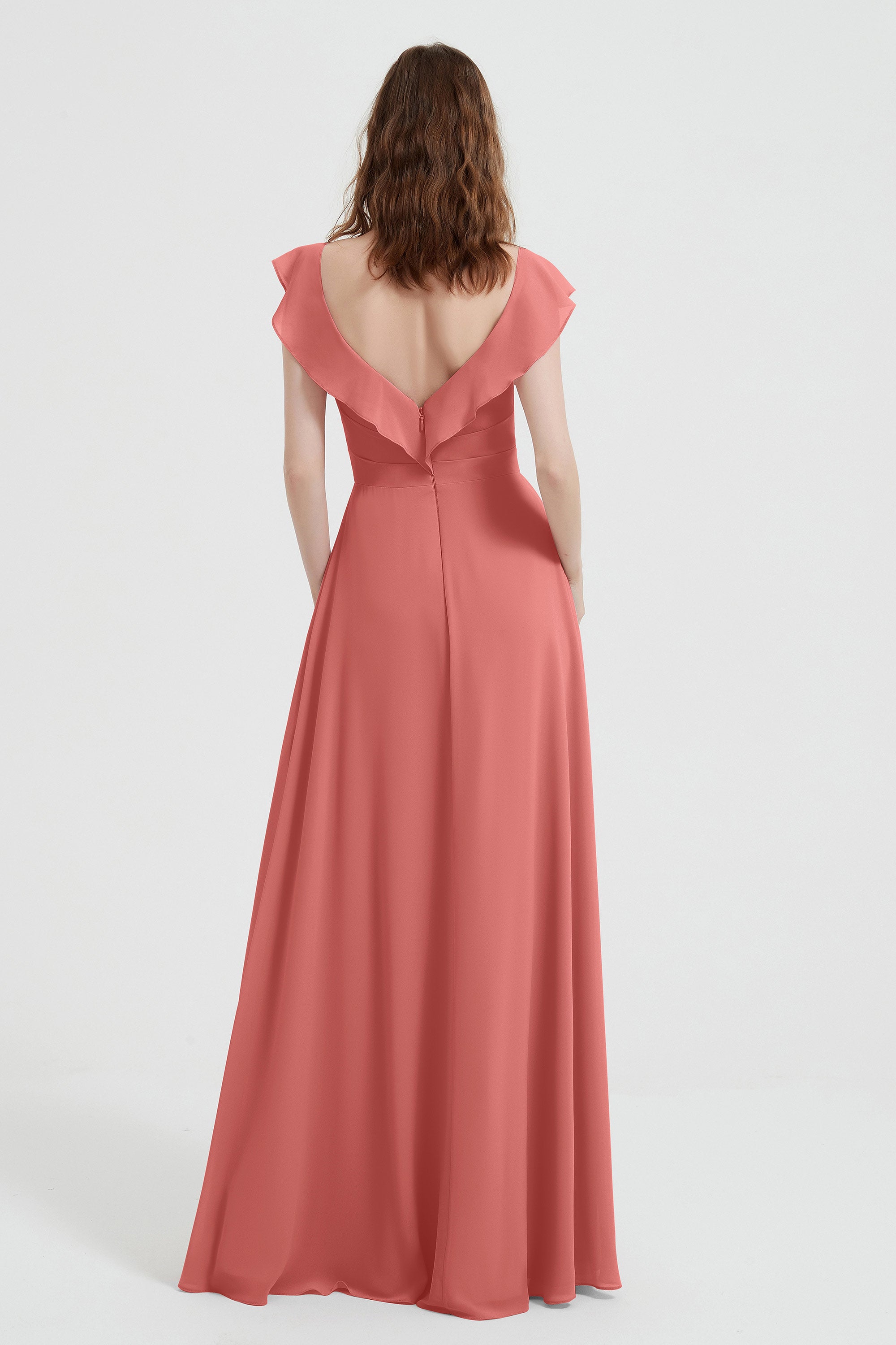 flattering bridesmaid dress v neckline flutter sleeves formal evening party dresses gowns