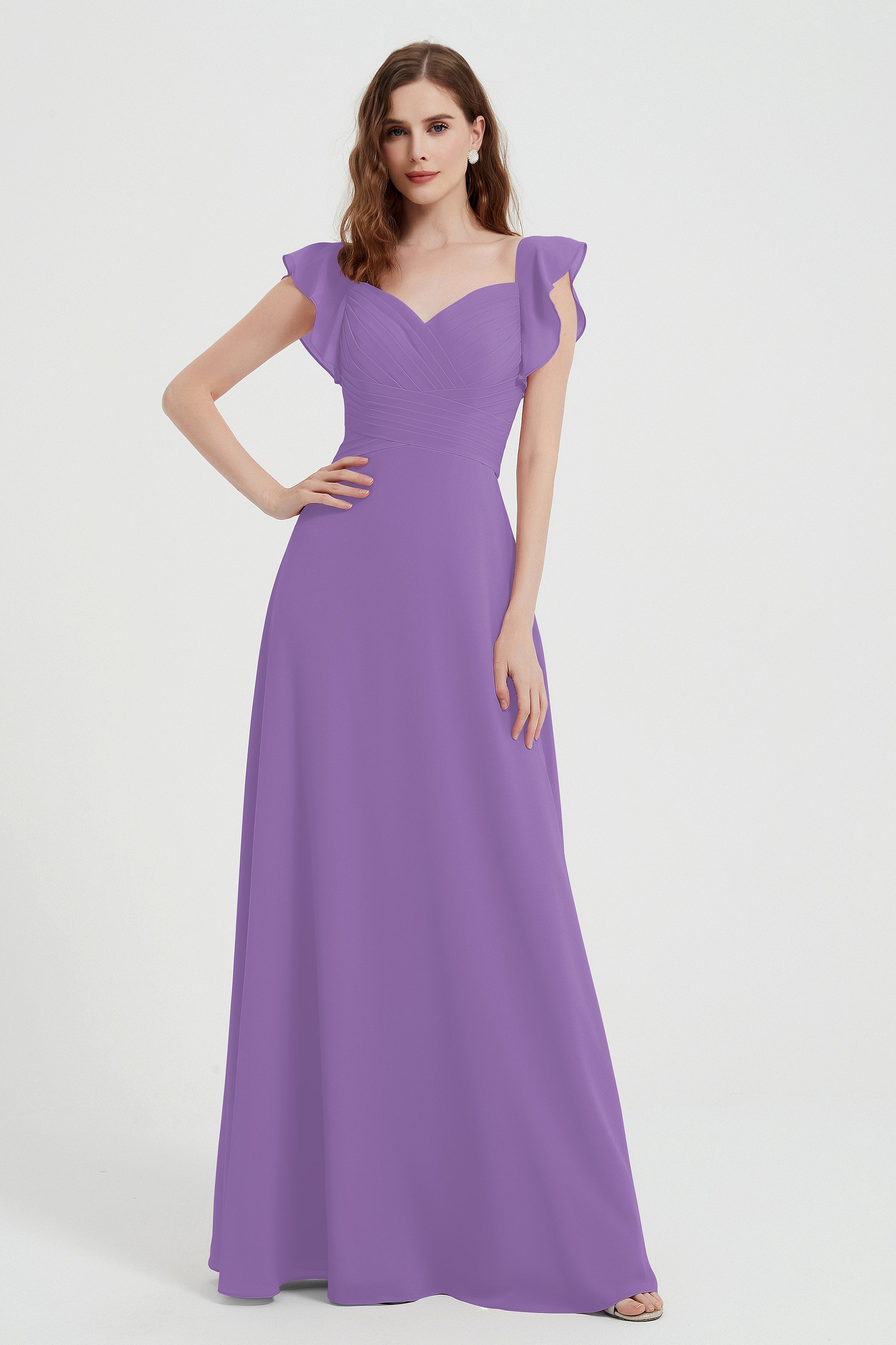 flattering bridesmaid dress v neckline flutter sleeves formal evening party dresses gowns