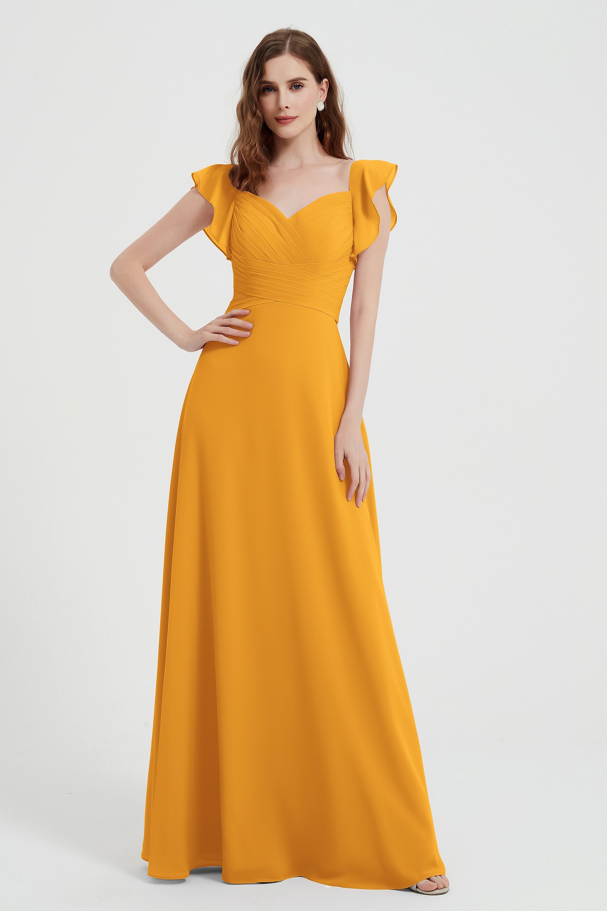 flattering bridesmaid dress v neckline flutter sleeves formal evening party dresses gowns