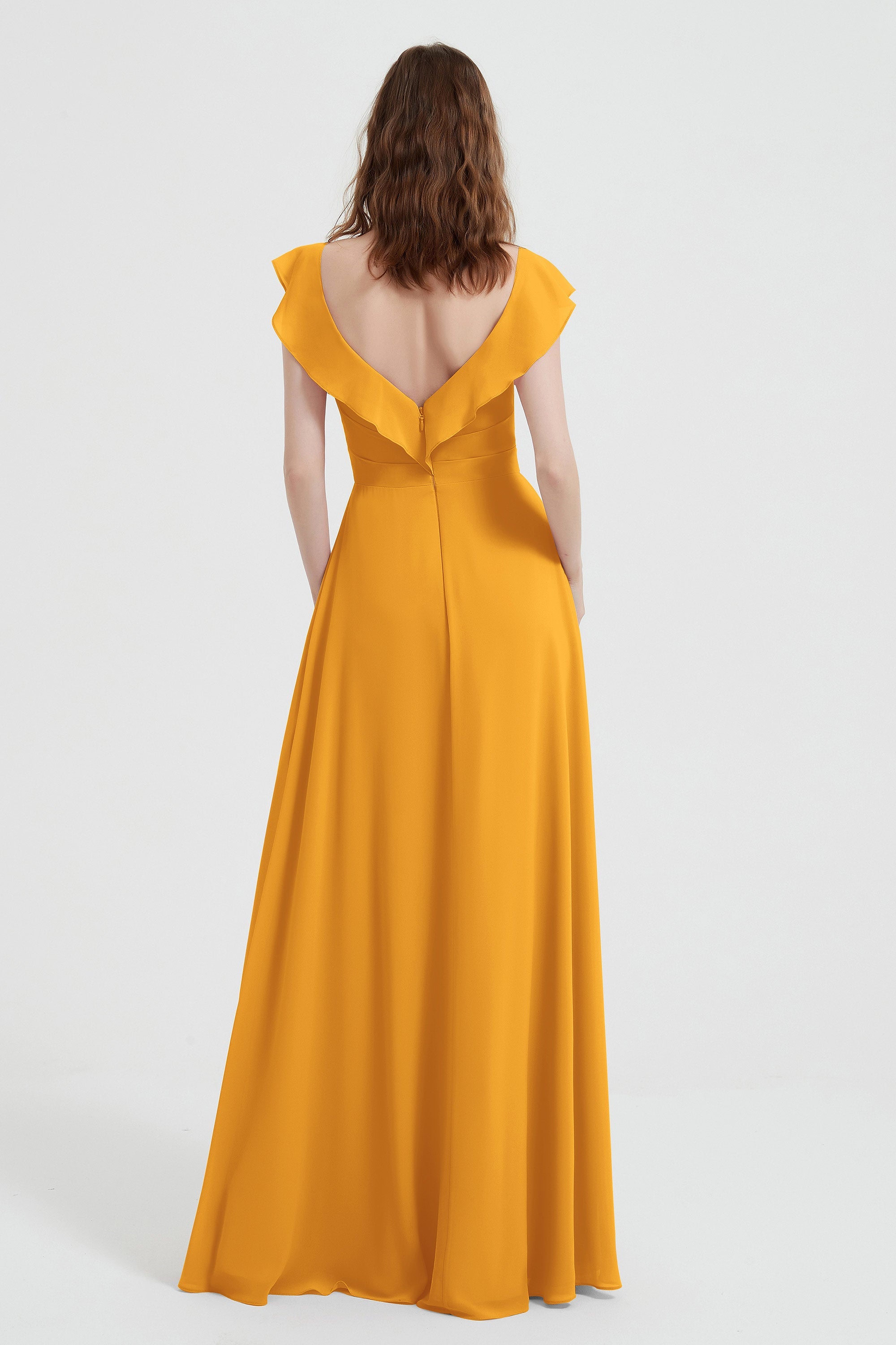 flattering bridesmaid dress v neckline flutter sleeves formal evening party dresses gowns