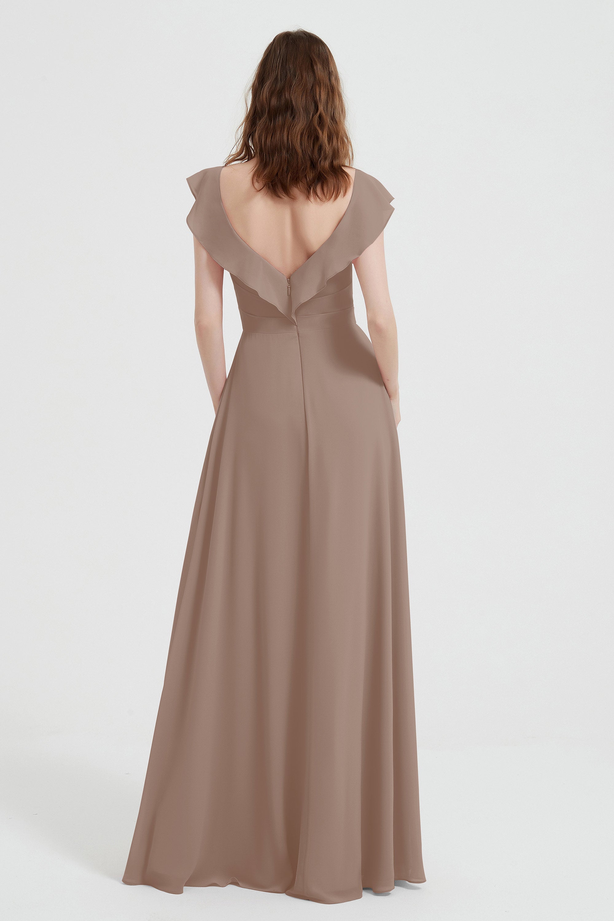 flattering bridesmaid dress v neckline flutter sleeves formal evening party dresses gowns