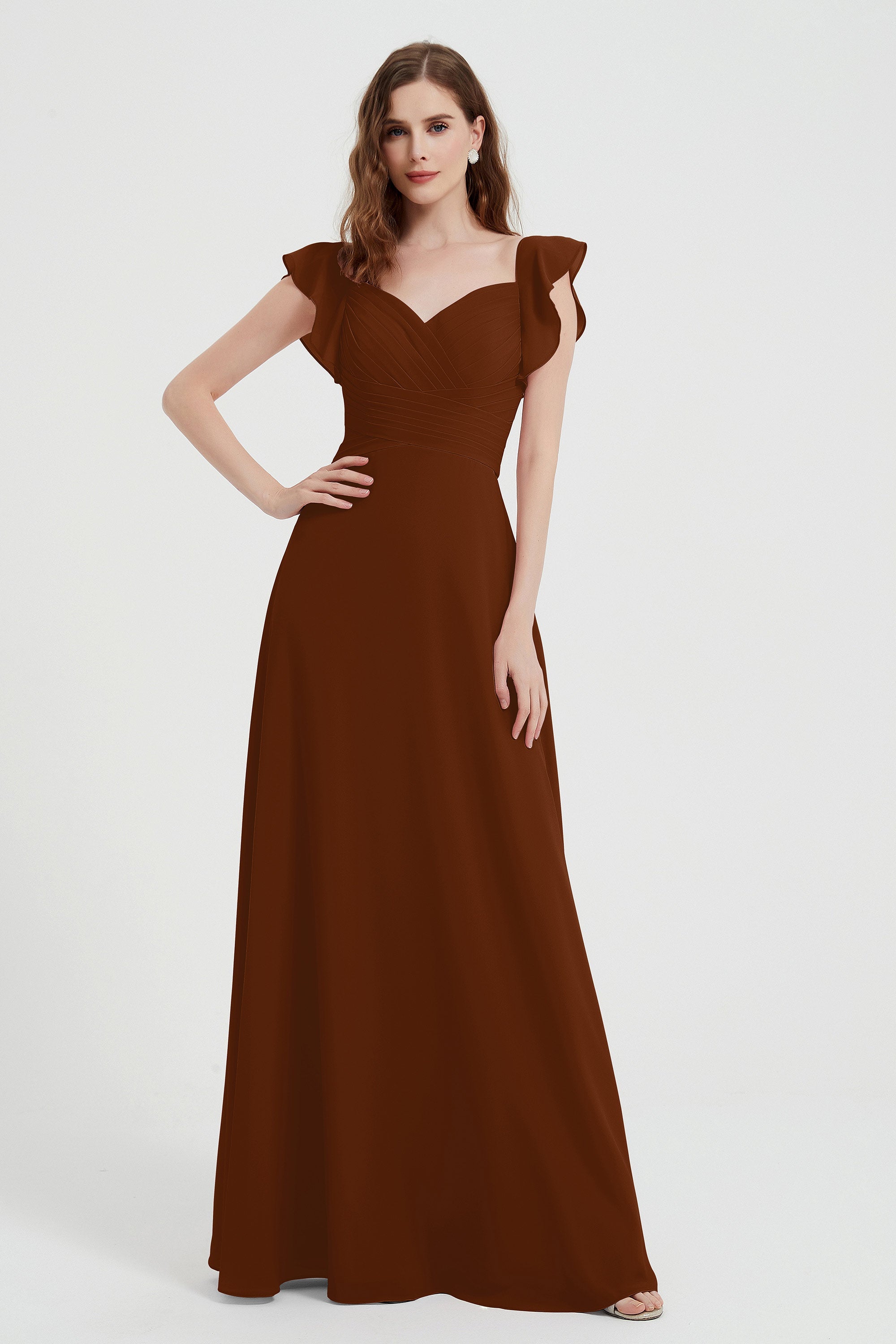 flattering bridesmaid dress v neckline flutter sleeves formal evening party dresses gowns