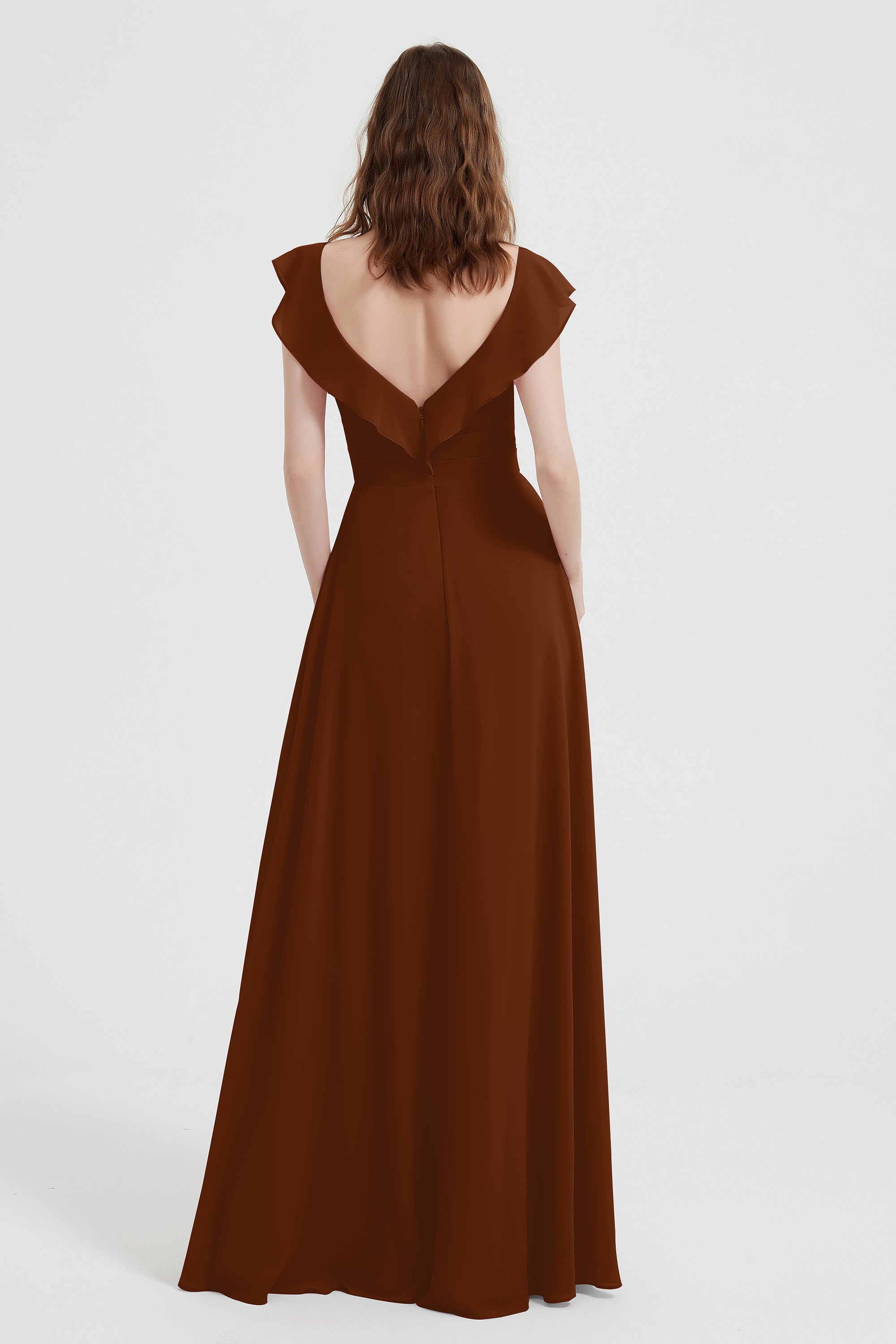 flattering bridesmaid dress v neckline flutter sleeves formal evening party dresses gowns