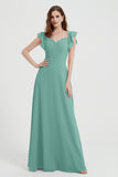 flattering bridesmaid dress v neckline flutter sleeves formal evening party dresses gowns