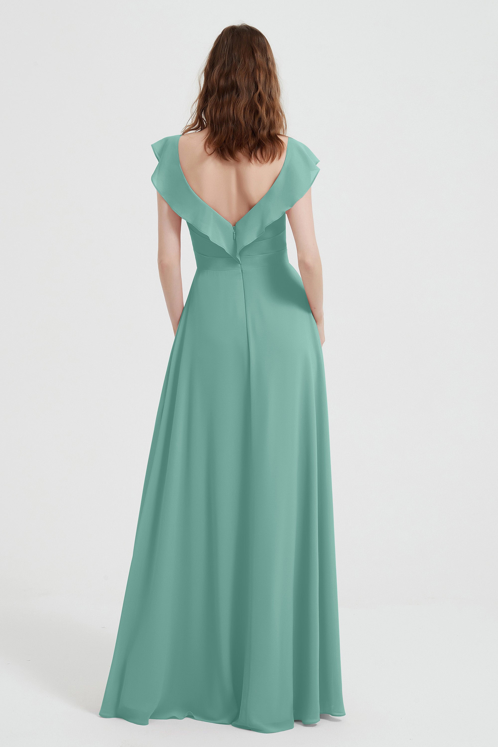 flattering bridesmaid dress v neckline flutter sleeves formal evening party dresses gowns