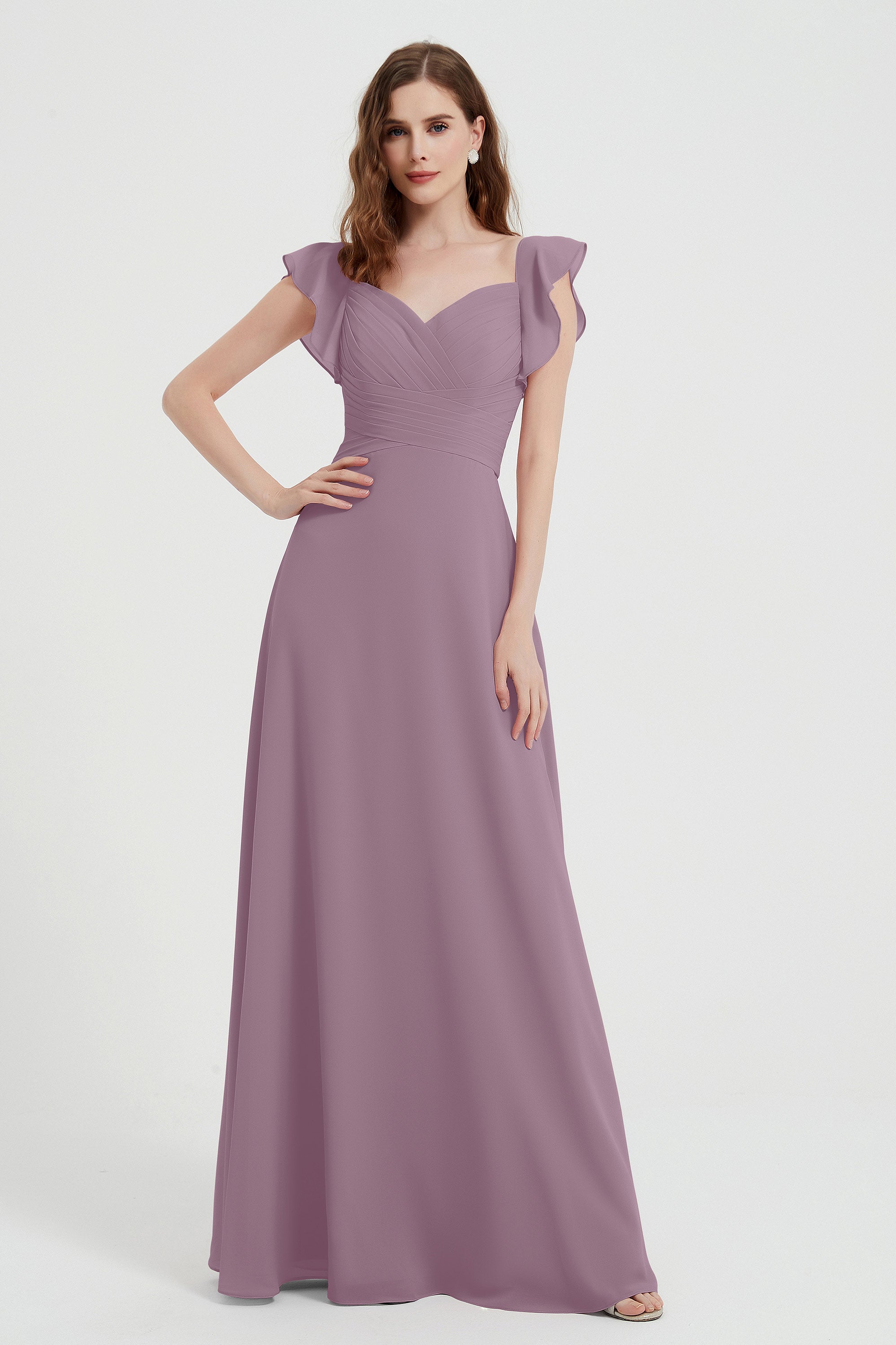 flattering bridesmaid dress v neckline flutter sleeves formal evening party dresses gowns
