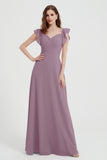 flattering bridesmaid dress v neckline flutter sleeves formal evening party dresses gowns