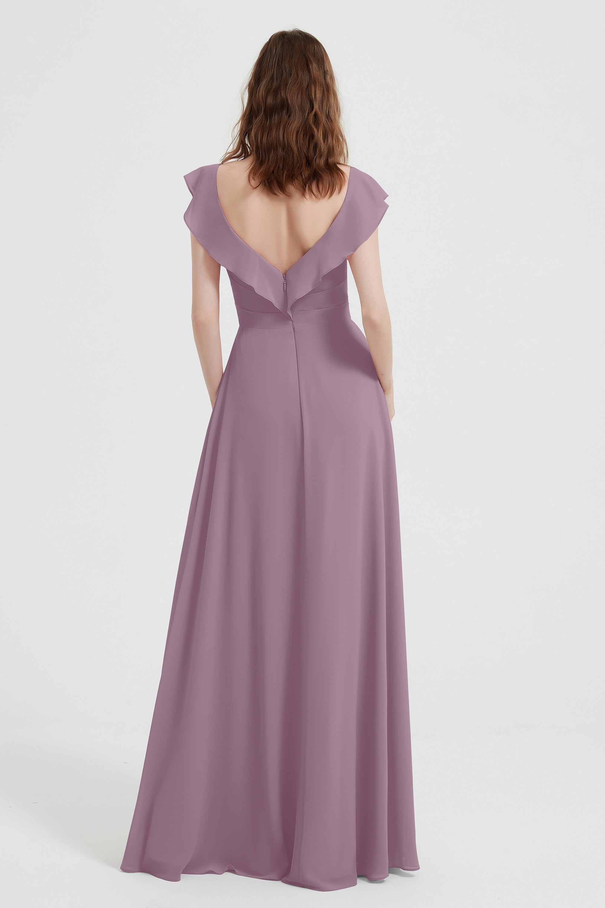 flattering bridesmaid dress v neckline flutter sleeves formal evening party dresses gowns