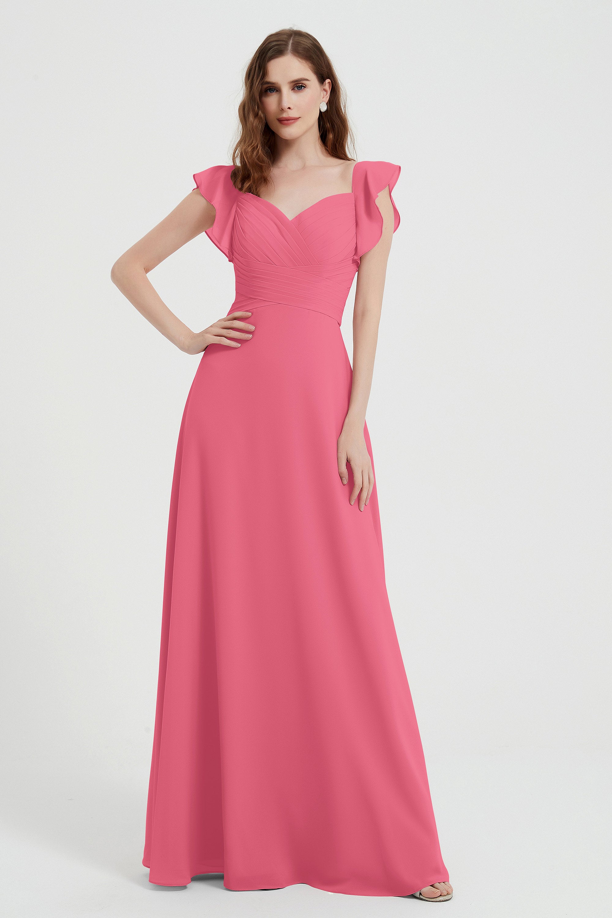 flattering bridesmaid dress v neckline flutter sleeves formal evening party dresses gowns