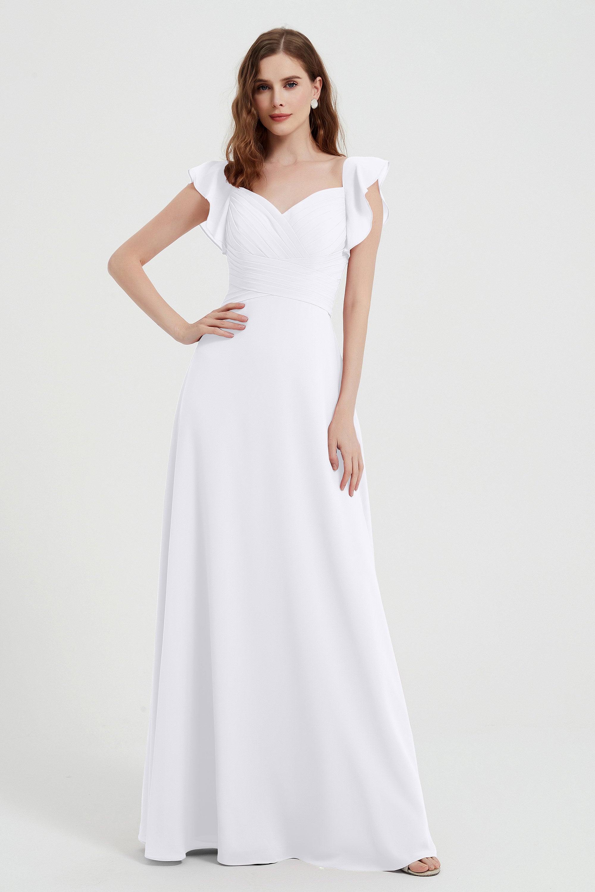 flattering bridesmaid dress v neckline flutter sleeves formal evening party dresses gowns