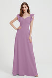 flattering bridesmaid dress v neckline flutter sleeves formal evening party dresses gowns