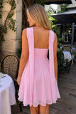 Pink - A Line Strapless Chiffon Homecoming Dresses With Scarf