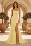 Mermaid Strapless Lace Long Prom Dress with Slit