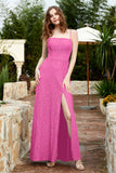 Spaghetti Straps Lace Formal Evening Dresses Square Party Bridesmaid Dress with Slit