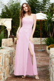 Spaghetti Straps Lace Formal Evening Dresses Square Party Bridesmaid Dress with Slit