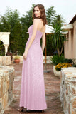Spaghetti Straps Lace Formal Evening Dresses Square Party Bridesmaid Dress with Slit