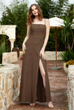 Spaghetti Straps Lace Formal Evening Dresses Square Party Bridesmaid Dress with Slit