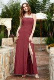 Spaghetti Straps Lace Formal Evening Dresses Square Party Bridesmaid Dress with Slit