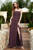 Spaghetti Straps Lace Formal Evening Dresses Square Party Bridesmaid Dress with Slit