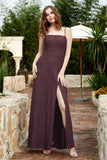 Spaghetti Straps Lace Formal Evening Dresses Square Party Bridesmaid Dress with Slit