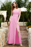 Spaghetti Straps Lace Formal Evening Dresses Square Party Bridesmaid Dress with Slit