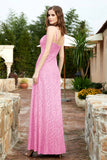 Spaghetti Straps Lace Formal Evening Dresses Square Party Bridesmaid Dress with Slit