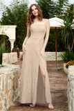 Spaghetti Straps Lace Formal Evening Dresses Square Party Bridesmaid Dress with Slit
