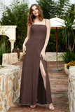 Spaghetti Straps Lace Formal Evening Dresses Square Party Bridesmaid Dress with Slit