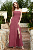 Spaghetti Straps Lace Formal Evening Dresses Square Party Bridesmaid Dress with Slit