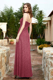 Spaghetti Straps Lace Formal Evening Dresses Square Party Bridesmaid Dress with Slit
