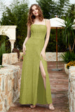 Spaghetti Straps Lace Formal Evening Dresses Square Party Bridesmaid Dress with Slit