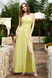 Spaghetti Straps Lace Formal Evening Dresses Square Party Bridesmaid Dress with Slit