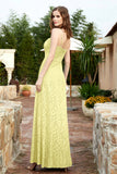 Spaghetti Straps Lace Formal Evening Dresses Square Party Bridesmaid Dress with Slit