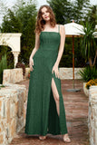 Spaghetti Straps Lace Formal Evening Dresses Square Party Bridesmaid Dress with Slit
