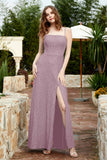 Spaghetti Straps Lace Formal Evening Dresses Square Party Bridesmaid Dress with Slit