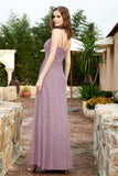 Spaghetti Straps Lace Formal Evening Dresses Square Party Bridesmaid Dress with Slit