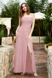 Spaghetti Straps Lace Formal Evening Dresses Square Party Bridesmaid Dress with Slit