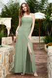 Spaghetti Straps Lace Formal Evening Dresses Square Party Bridesmaid Dress with Slit