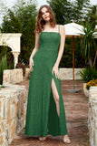Spaghetti Straps Lace Formal Evening Dresses Square Party Bridesmaid Dress with Slit