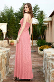 Spaghetti Straps Lace Formal Evening Dresses Square Party Bridesmaid Dress with Slit