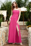 Spaghetti Straps Lace Formal Evening Dresses Square Party Bridesmaid Dress with Slit