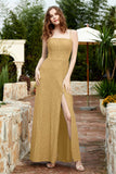 Spaghetti Straps Lace Formal Evening Dresses Square Party Bridesmaid Dress with Slit